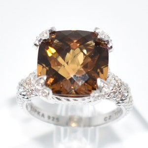 Judith Ripka Sterling Silver Citrine Fashion Ring Size 10