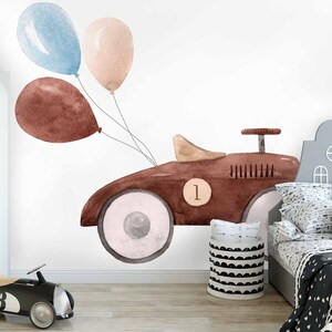 Children’s car wall mural/ watercolor picture/ balloons/ pastel colors
