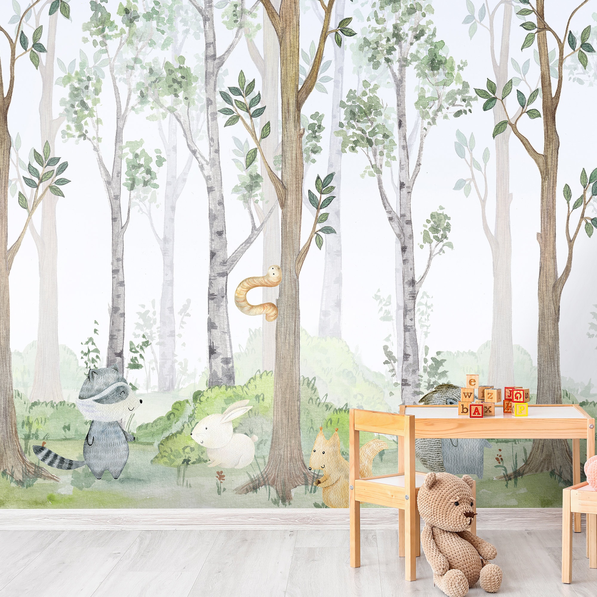 Waldtiere Wandbild / Feenwald / Aquarell Illustration / - Etsy.de