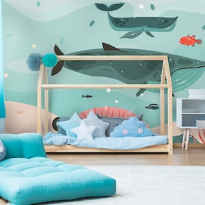 Murales subacquei / carta da parati per bambini / balene / vita marina