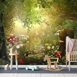 魔法の森の壁画 / 妖精の壁画 / 魅惑的な森 / 子供の壁紙 / 保育園
