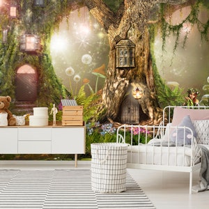 Fairy forest wall mural / nursery wallpaper / enchanting forest / fairytale wallpaper / girls room
