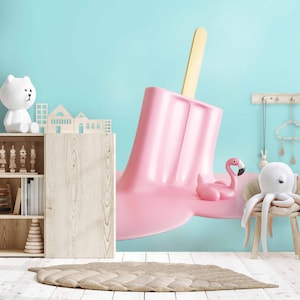 Melting ice wall mural/ pink flamingo/ balloon