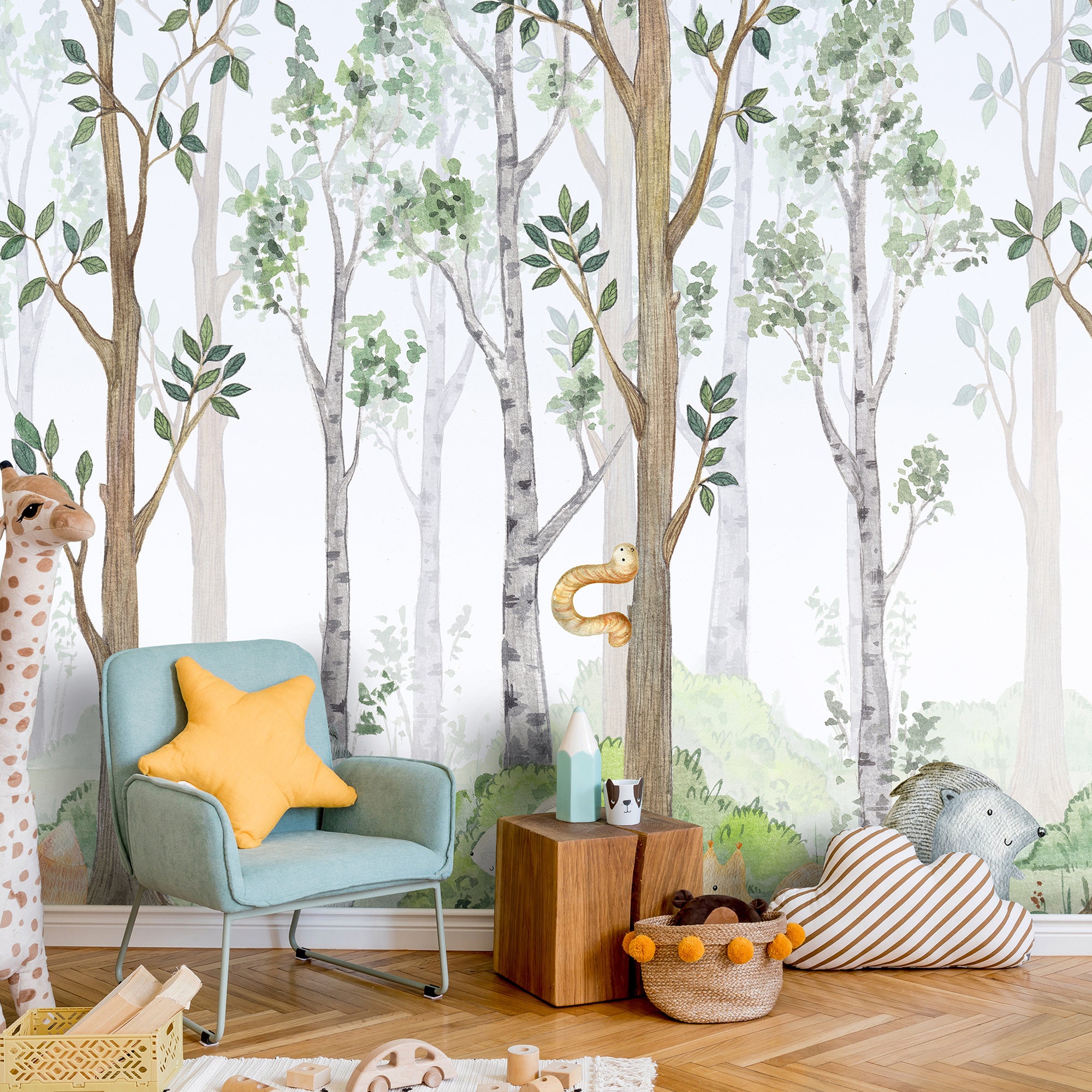 Waldtiere Wandbild / Feenwald / Aquarell Illustration / - Etsy.de