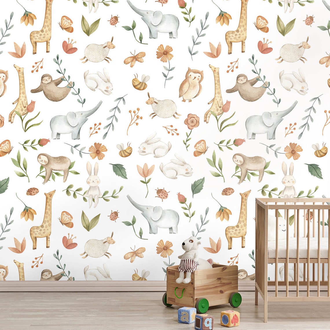 Baby Animals Wallpaper / Nursery Wall Mural / Giraffe | Etsy