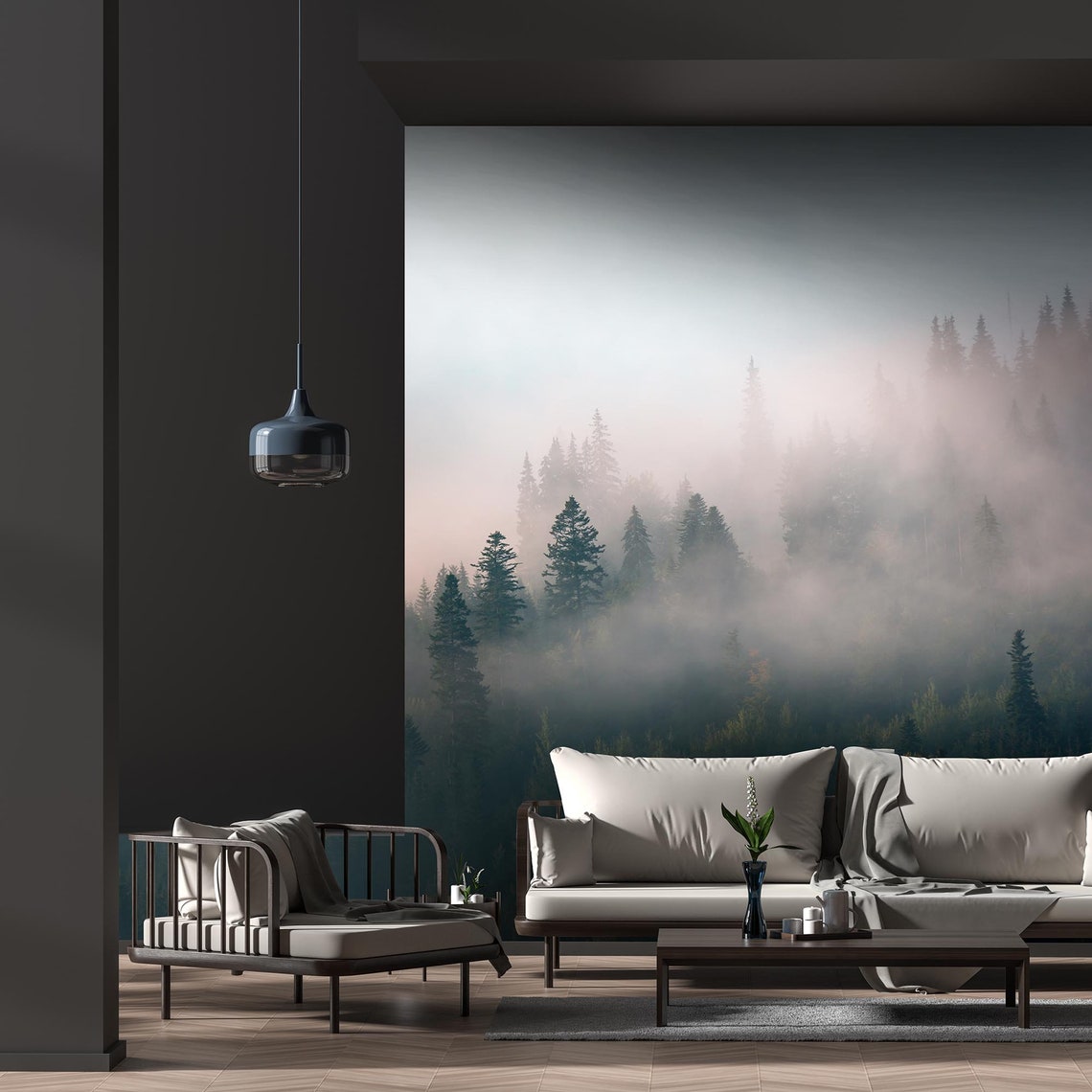 Misty Forest Wall Mural / Mountain Forest / Morning Mist / Etsy