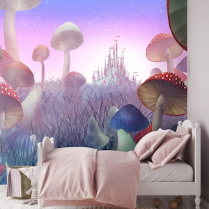 Murale di fantasia / illustrazione delle fate / carta da parati per bambini / asilo nido
