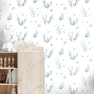 Coral reef wallpaper / nautical theme / nursery wallpaper / underwater life / watercolor style