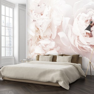 Murale di peonie pastello / bellezza in fiore / fiori rosa