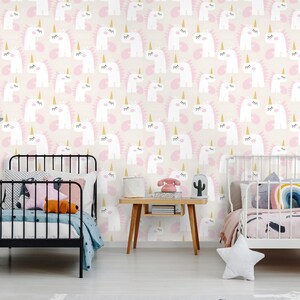 Carta da parati unicorno / asilo nido / carta da parati per bambini / pastelli / stile scandinavo