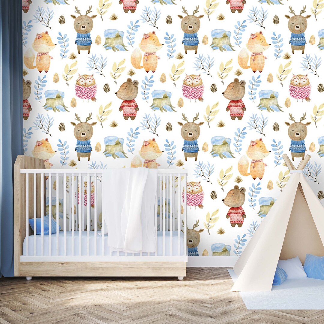 Forest Friends Wallpaper / Nursery Wall Mural / Watercolor - Etsy UK
