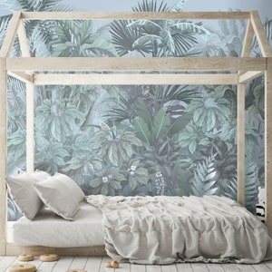 Tropical wall mural / leaf print / kids wallpaper / exotic forest scene