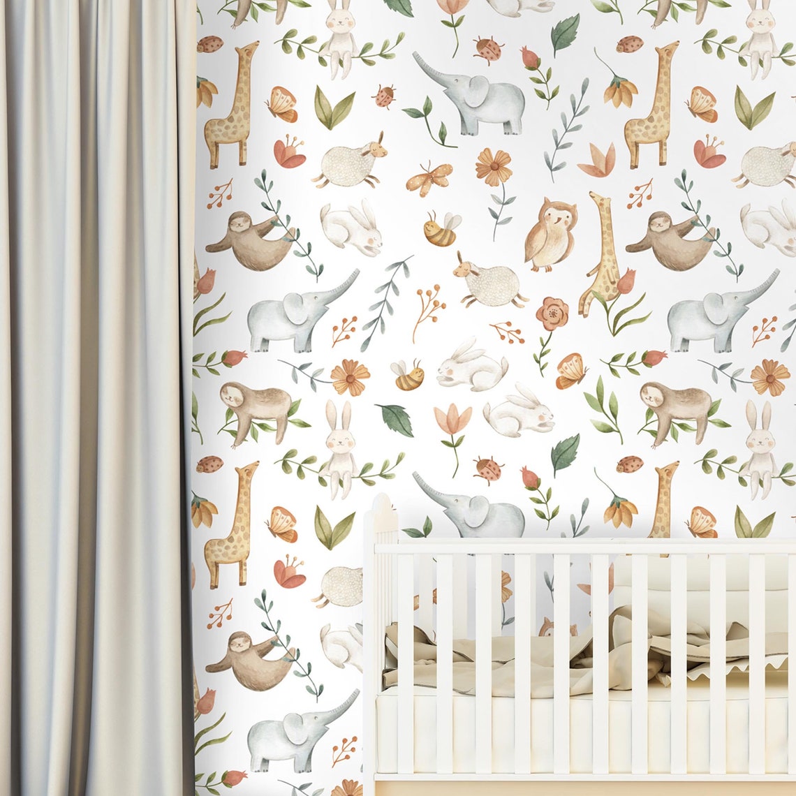 Baby Animals Wallpaper / Nursery Wall Mural / Giraffe Etsy