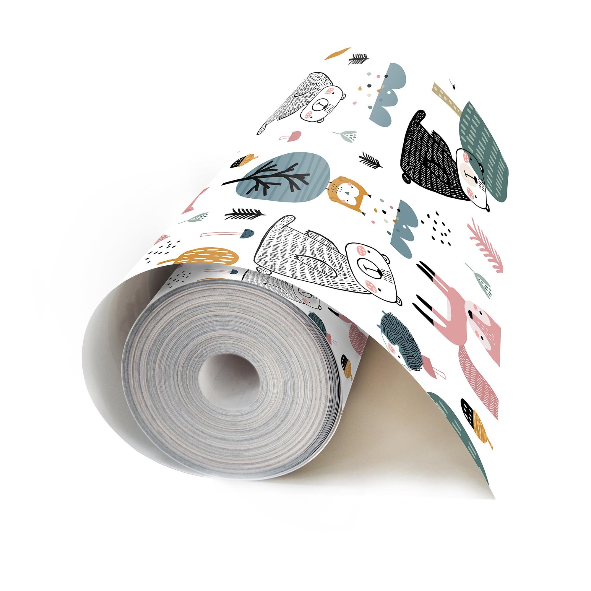 Scandinavian Wallpaper / Childrens Room / Woodland Animals / Hand Drawn