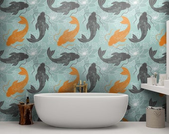 Chinese carps wallpaper / colorful fish / Oriental style / bathroom / underwater world / seamless pattern