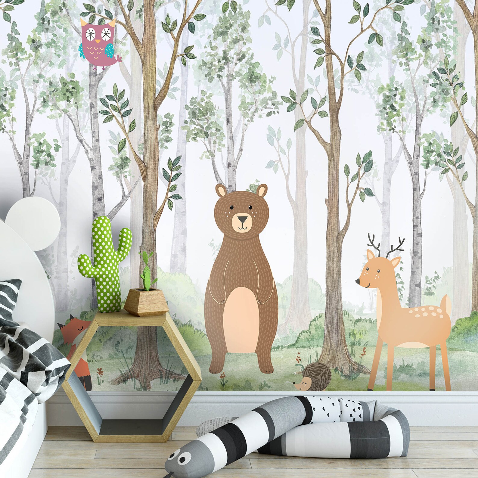 Woodland Animals Wall Mural / Watercolor Illustration / Children's