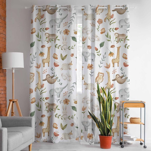 Baby curtains / Watercolor style / Forest animals / Children’s room / Nursery