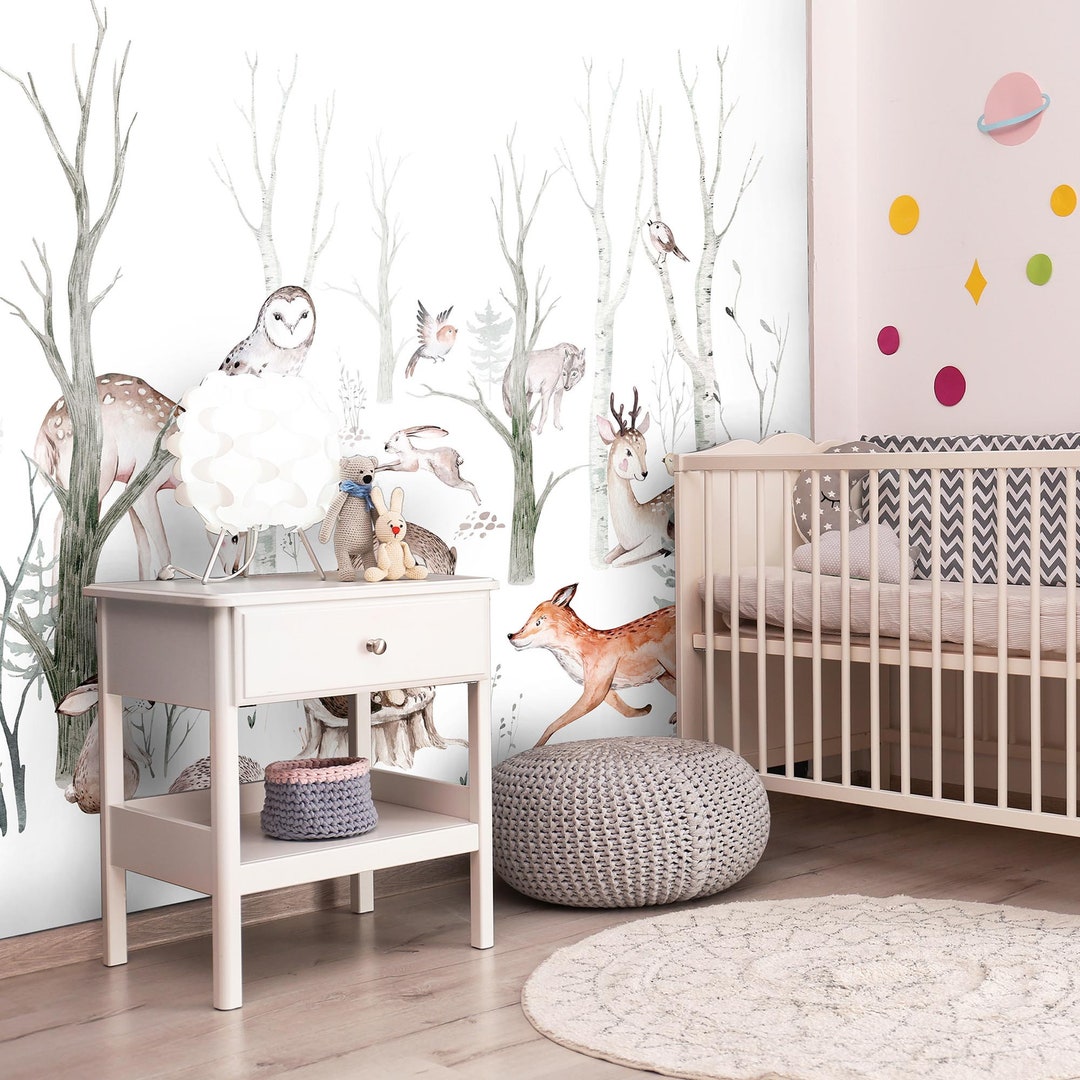 Forest Animals Wall Mural / Childrens Wallpaper / Scandinavian Style ...