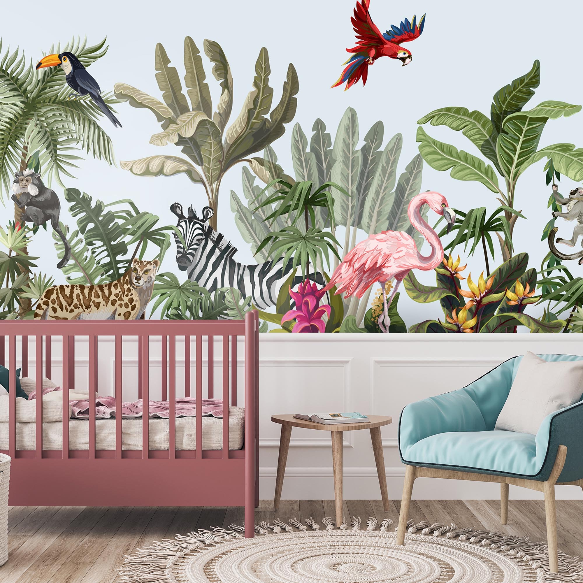 Jungle Wall Mural / Exotic Animals / Tropical Wallpaper / Childrens