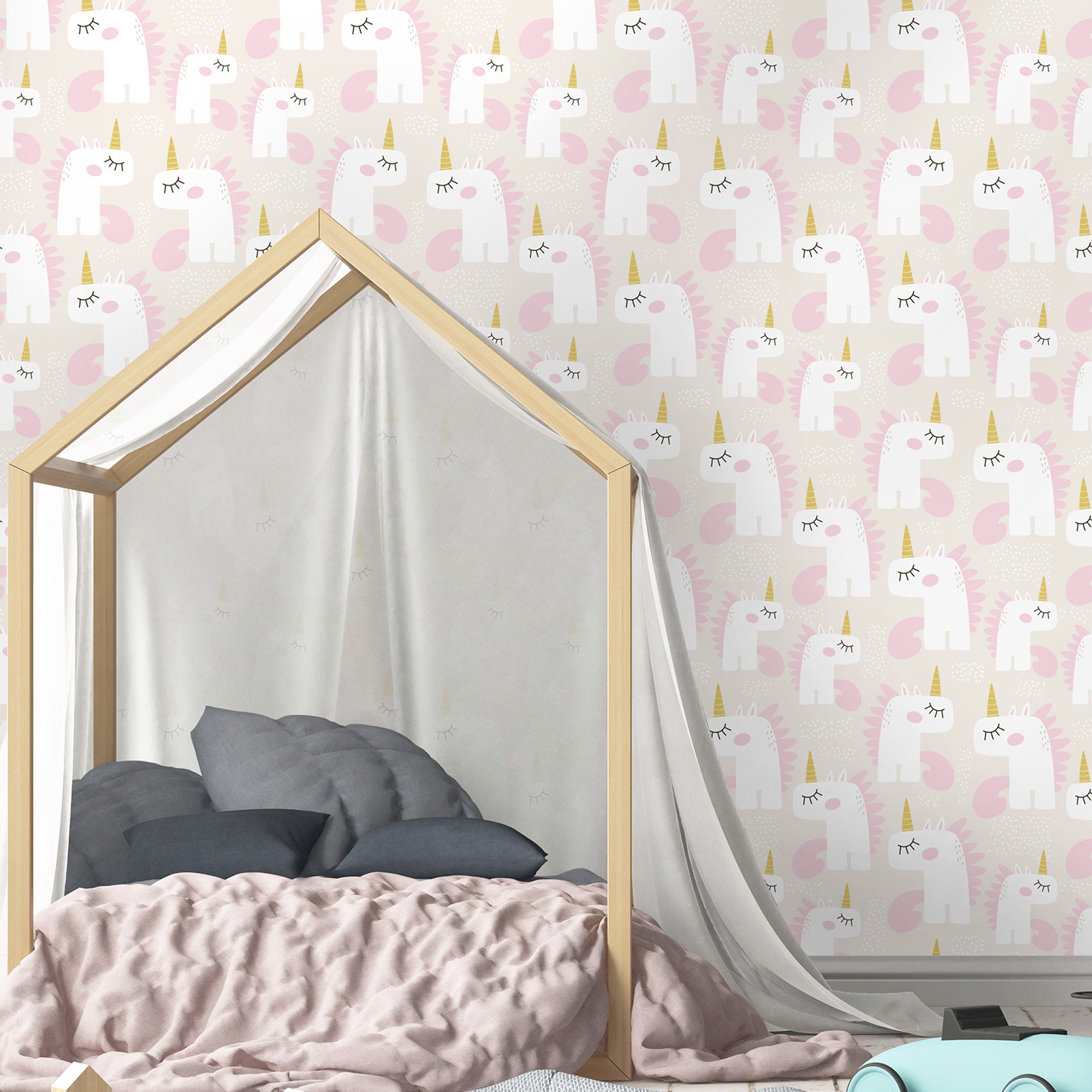 Einhorn Tapete / Kinderzimmer / Kindertapete / Pastell