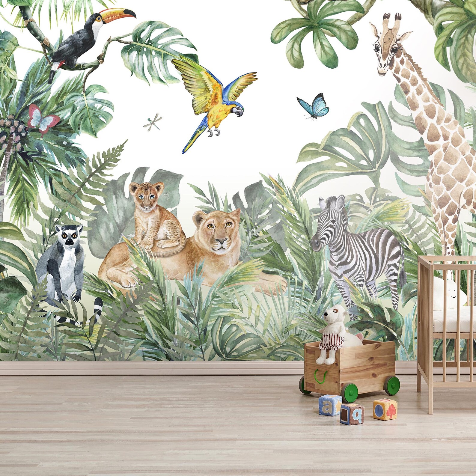 Aquarelle jungle murale murale / papier peint pour enfants / Etsy France