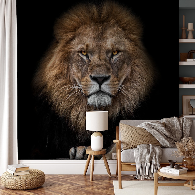 Lion Wall Mural / Black Background / Majestic Animal / King of Jungle ...