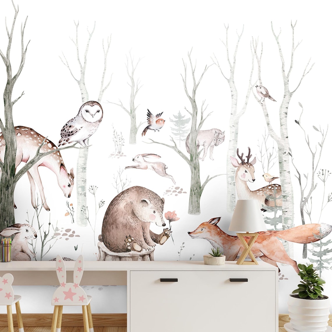 Forest Animals Wall Mural / Childrens Wallpaper / Etsy