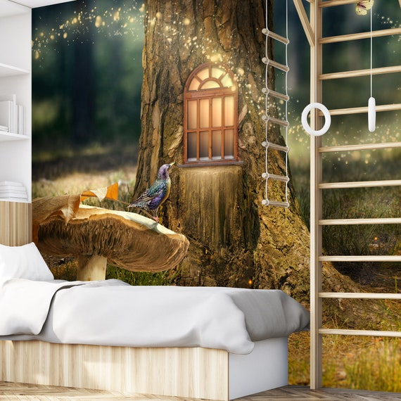 Mural de pared del bosque de cuento de hadas / dormitorio para niños /  ambiente encantador / hora dorada -  España