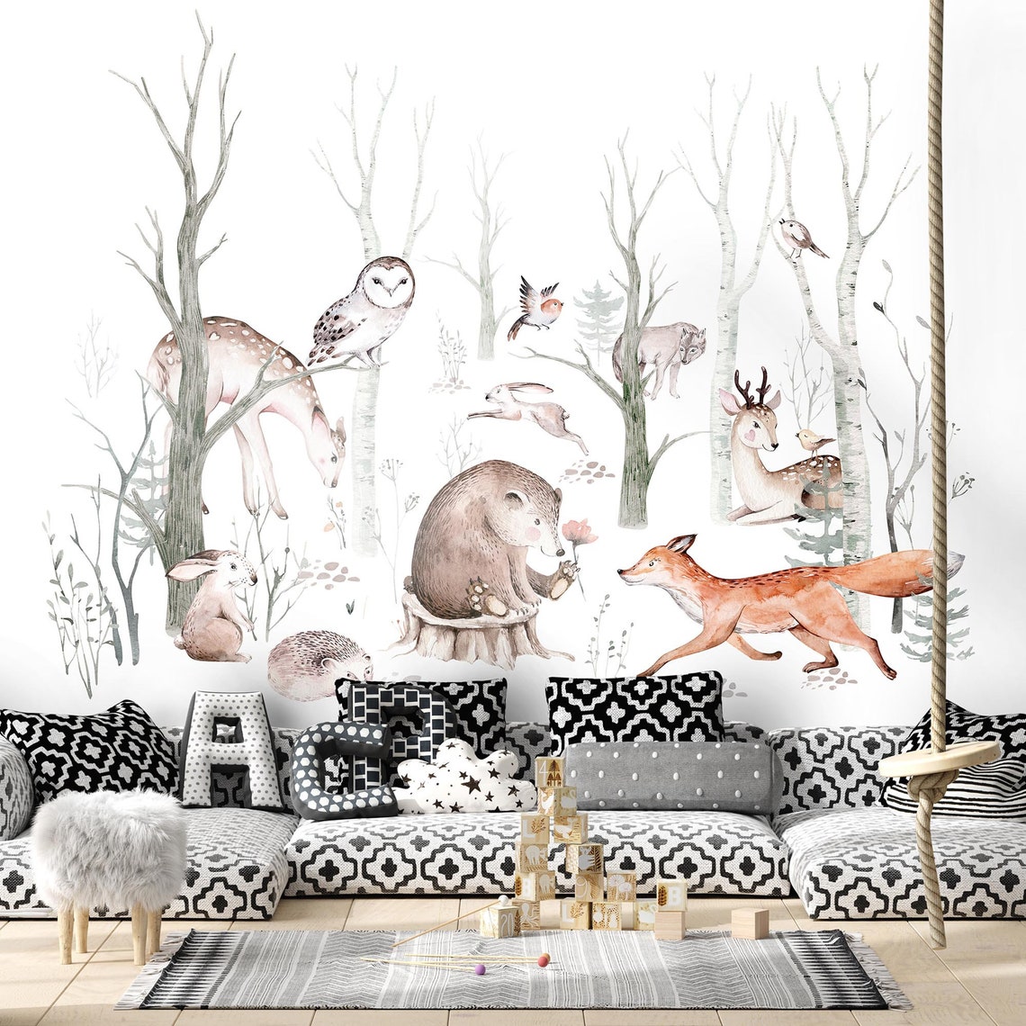 Forest Animals Wall Mural / Childrens Wallpaper / Etsy
