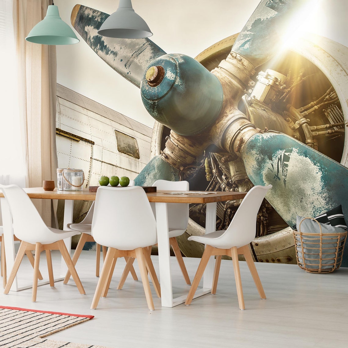 Vintage Airplane Wall Mural / Retro Style / Aircraft Wallpaper/ Cockpit