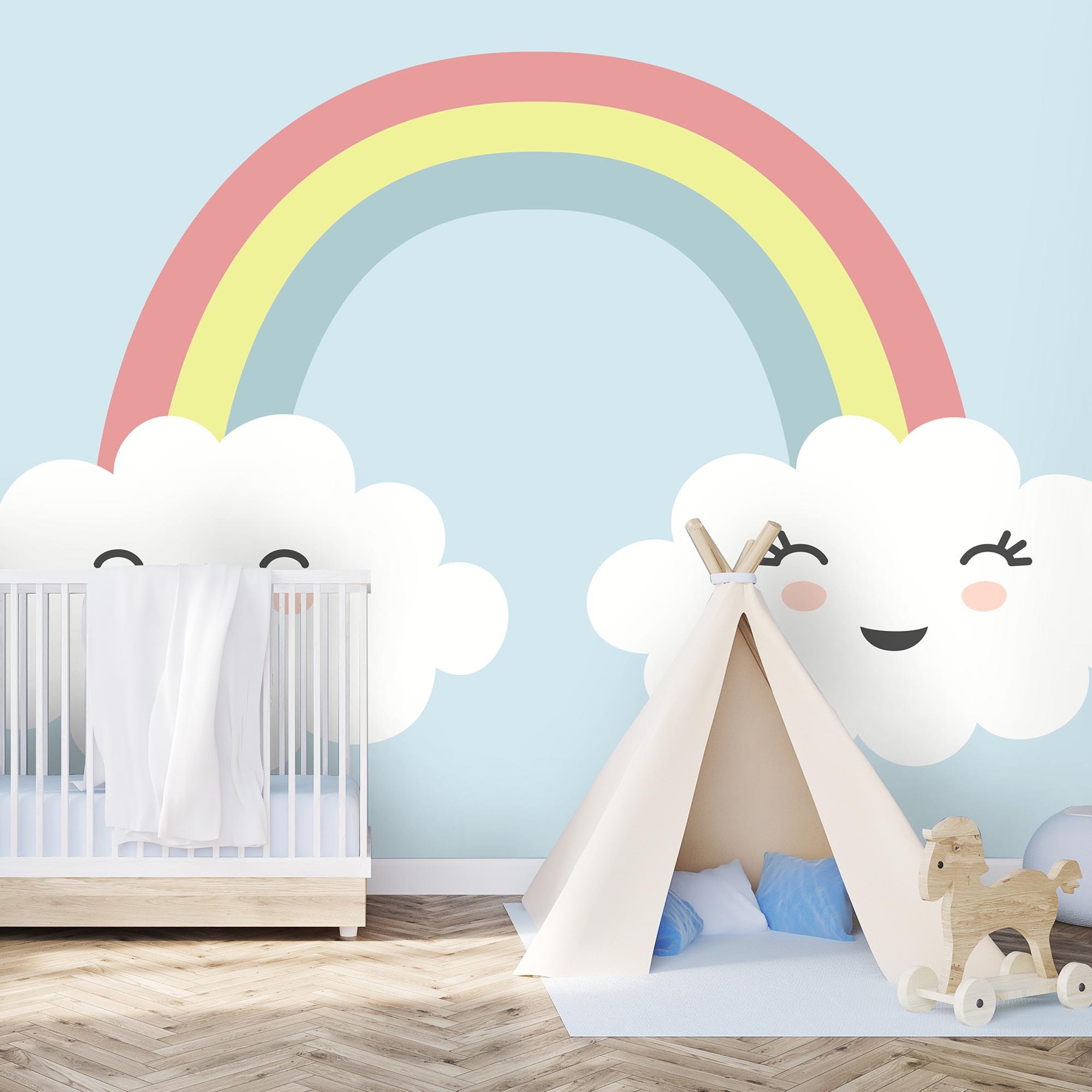 初売りセール 虹の壁画 日本 Etsy - 保育園 / 青空 / かわいい雲 / 子供の壁紙 / ウォールステッカー・シール