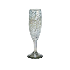 MG087 - 6oz Champagne Flute, White Pebble, Set of 4, Hand Blown Recycled Glass From Mexico