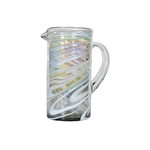 MG098 - 100oz Straight Pitcher, White Swirl - Hand Blown Recycled Glass From Mexico