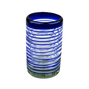 MG065 - 16oz Tumbler, Cobalt Blue Vortex, Set of 4 - Hand Blown Recycled Glass From Mexico
