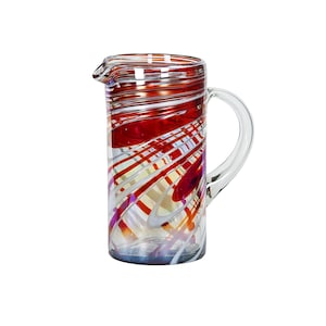 MG107 - 100oz Straight Pitcher, Red Swirl - Hand Blown Recycled Glass From Mexico