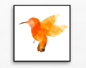Watercolor Bird Wall Art| Orange Yellow Flying Bird Printable| Spring Instant Download|Cute Nursery Decor| Children's Room Animal Art