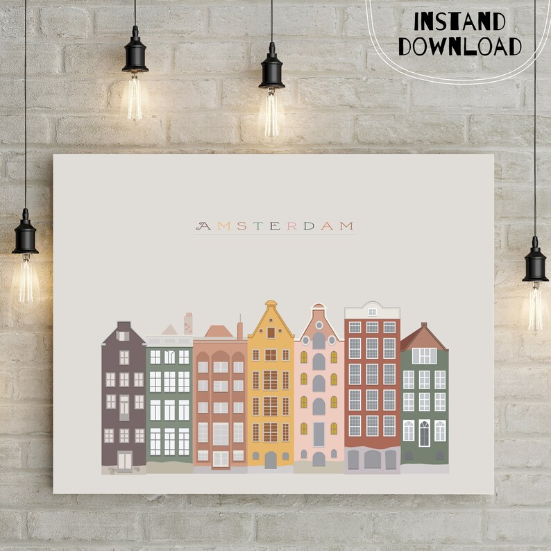 Amsterdam Art Print | Dutch Houses Wall Art | Netherland City Buildings ...