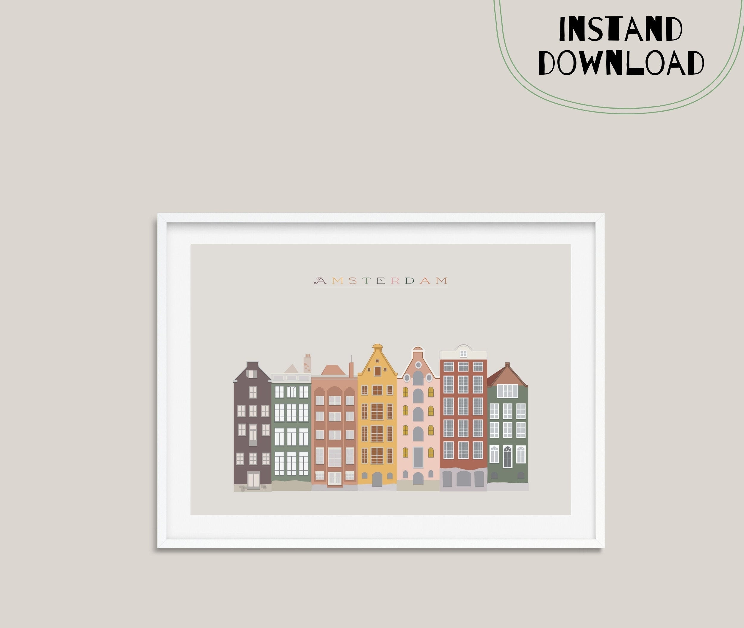 Amsterdam Art Print | Dutch Houses Wall Art | Netherland City Buildings Home Decor | Nursery Print | Kids Room Art | Instant Download Print