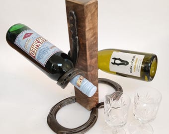 Geüpcycled hoefijzerwijnrek: houder landelijk chic beukenhout