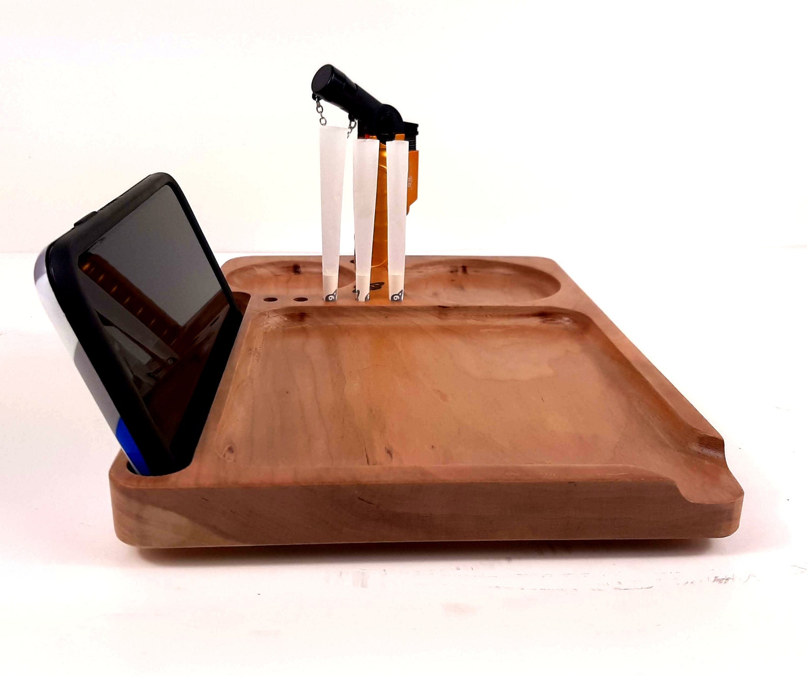Wood Rolling Tray with Phone or Tablet Stand Lighter Holders Etsy