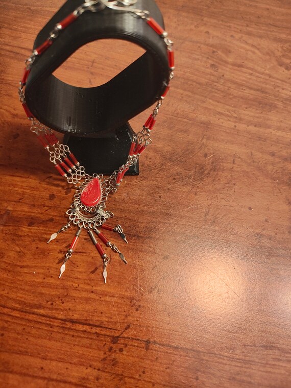 red enamel and silver country western adjustable … - image 2