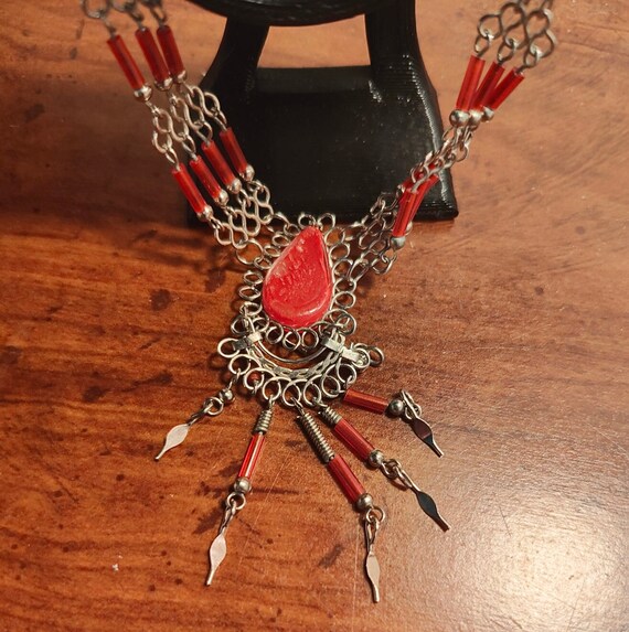 red enamel and silver country western adjustable … - image 1