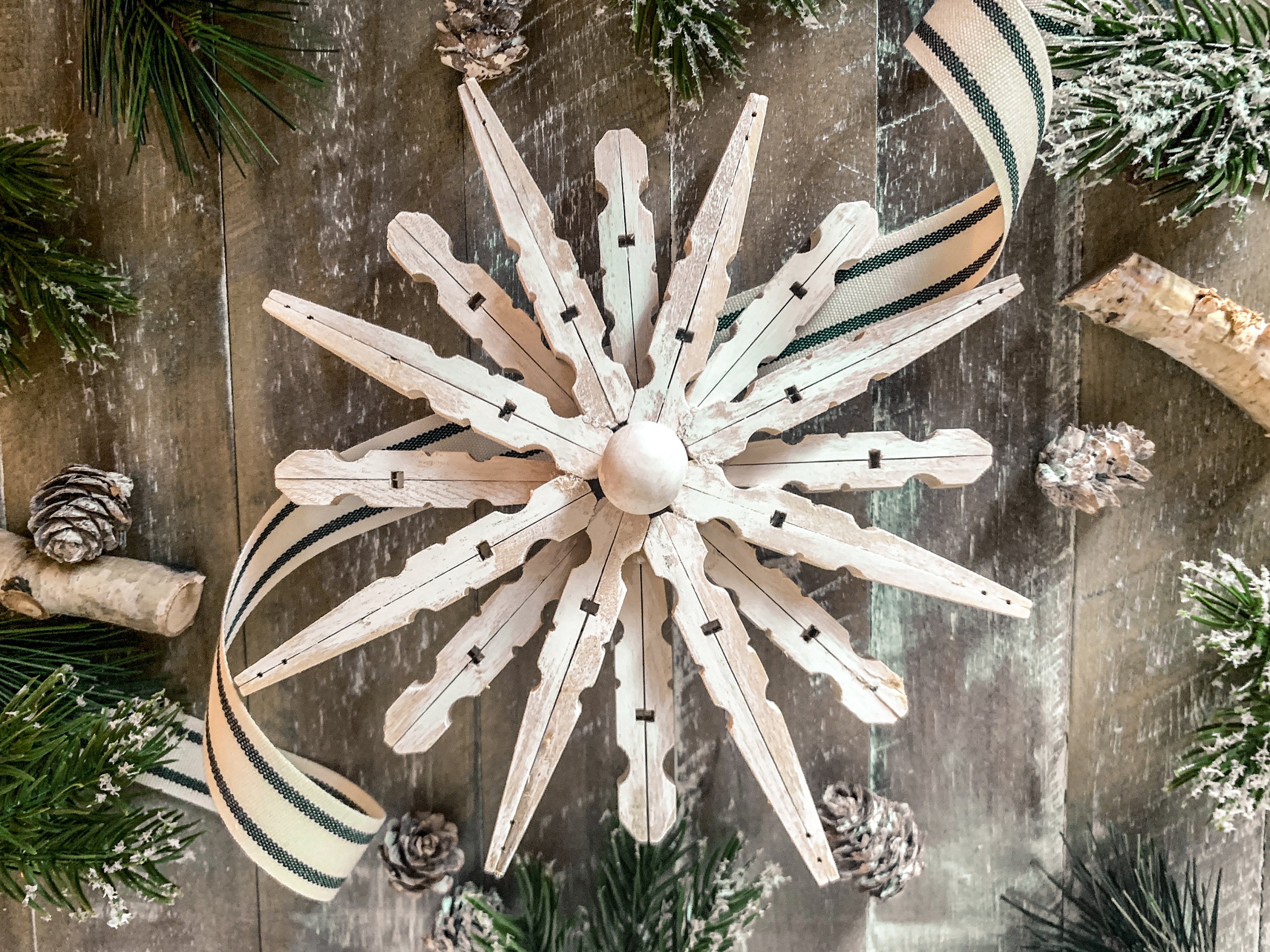 Clothespin Snowflake Christmas DIY Craft Kit, Rustic Wood Ornament