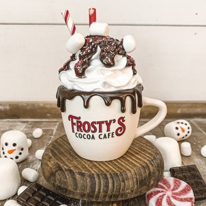 Frosty’s Cocoa Cafe Mini Mug, Faux Hot Cocoa, Faux Whipped Cream, Chocolate and Peppermint