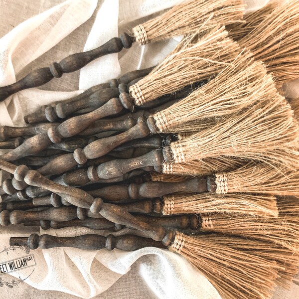 Scope da strega Spindle, mini manico di scopa, decorazione per vassoi a più livelli di Halloween, stile vintage, vassoio a più livelli per streghe, decorazione rustica di Halloween