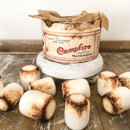 Mini Campfire Marshmallows Tin With Faux Marshmallows, Vintage