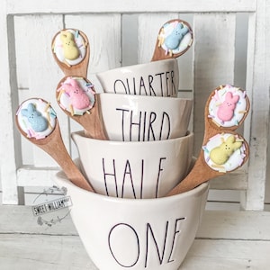 Peeps Bunny Wooden Spoons, Easter Tiered Tray Decor, Pastel Easter Decor, Faux Marshmallow Peeps