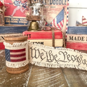 We The People Ribbon Spool, Stars and Stripes, Vintage Americana Decor, Patriotic Tiered Tray, Fourth of July Decor