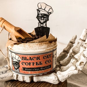 Mini Vintage-Style Tin, Black Cat Coffee Co, Halloween Tiered Tray Decor, Black Cat Halloween, Vintage Style