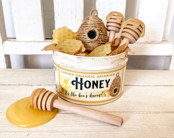 Honey Bee Mini Vintage Inspired Tin, Honey for Sale, Honey Comb, Mini Bee Skep, Honey Sticks